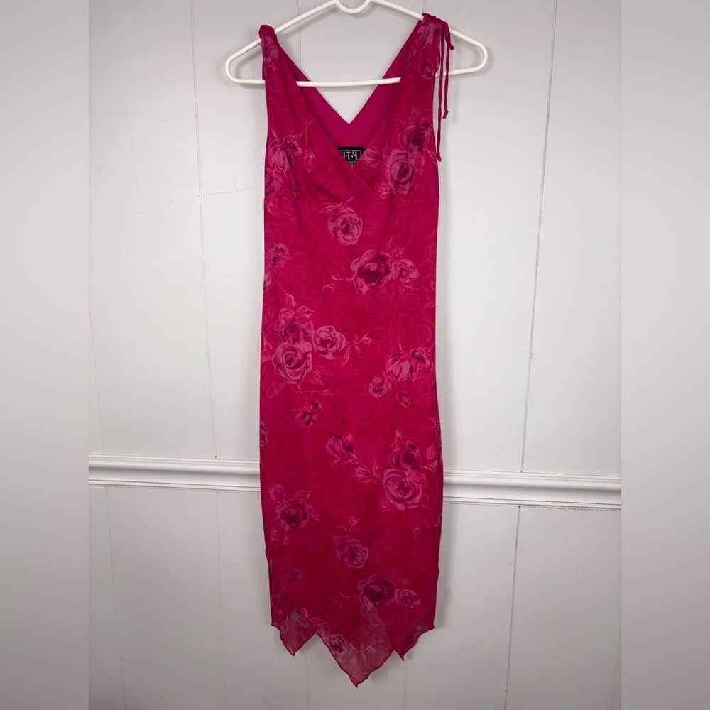 City Triangles Y2K Red Floral Midi Dress Medium Romantic Coquette Wedding Rose